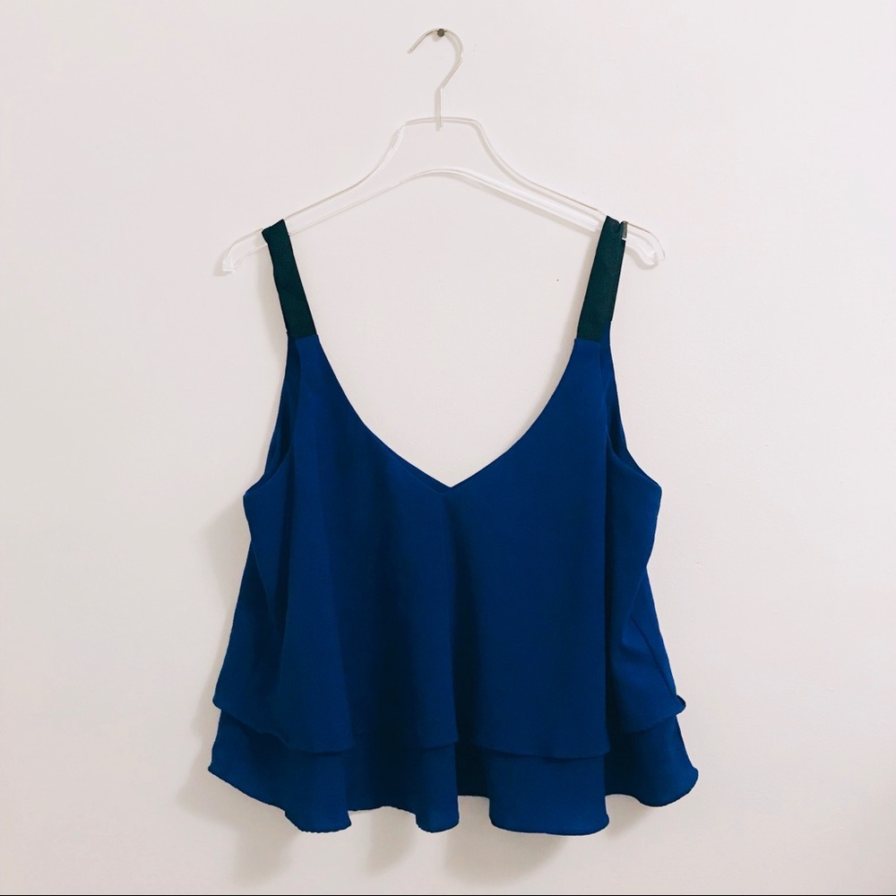 Zara Deep Blue Tiered Flowy Crop Top Tank